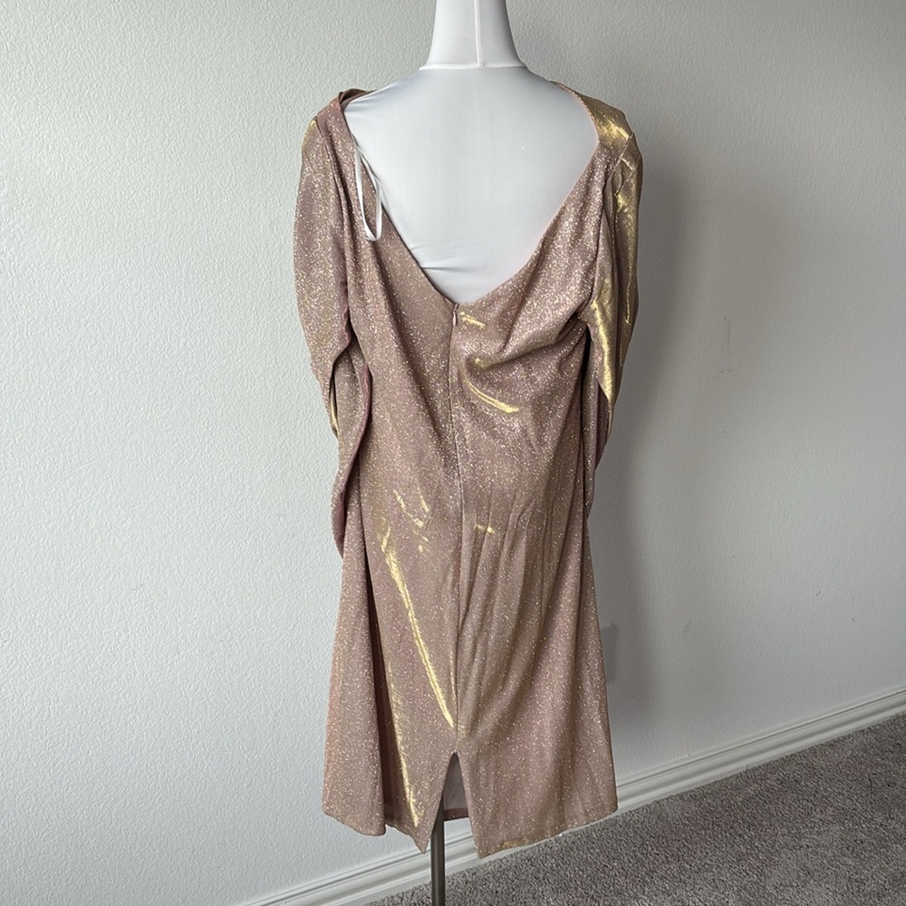 Betsy & Adam Gold and Pink Ruched Sheath Midi Dress - Picture 12 of 14